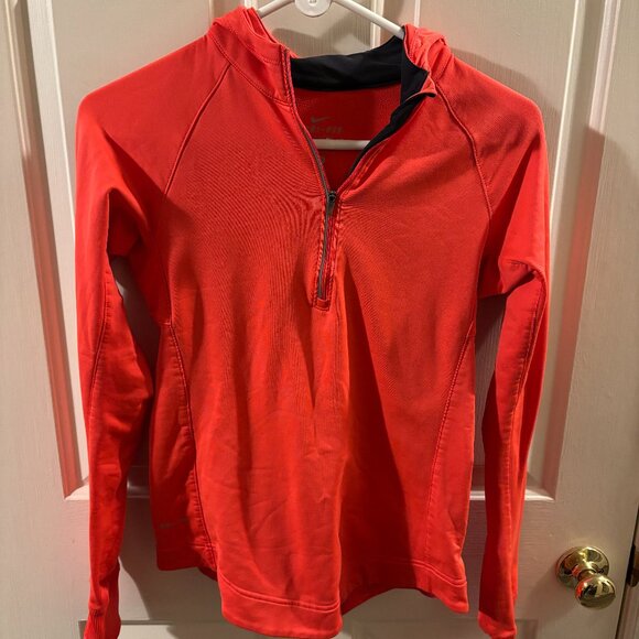 NIKE Women's Bright Orange Quarter Zip Fleece Dri-Fit Jacket Shirt ~ Small - Picture 1 of 4